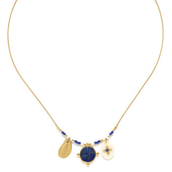 Three Dangle Blue And Gold Necklace, 2 of 3