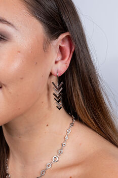 Art Deco Sterling Silver Drop Earrings – White Topaz Feather Design – Handmade Vintage Arrow Jewellery By Lucy Quartermaine, 4 of 10