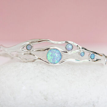 Blue Fire Opal Hinged Bangle In Sterling Silver, 7 of 10