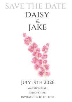 Pack 12 Cerise Larkspur Personalised Wedding Invitation, 5 of 6