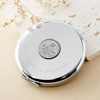 60th Birthday 1965 Or 1966 Sixpence Coin Compact Mirror, 2 of 9