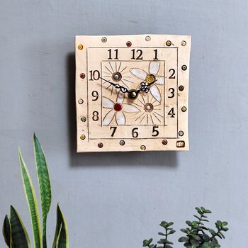 Personalised Tile Wall Clock With Flowers And Arabic Numbers, 4 of 11