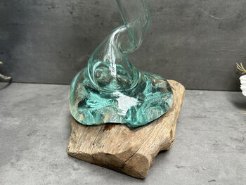 Compact 25cm Molten Glass On Wood Root Vase – Fluted Display, 6 of 12
