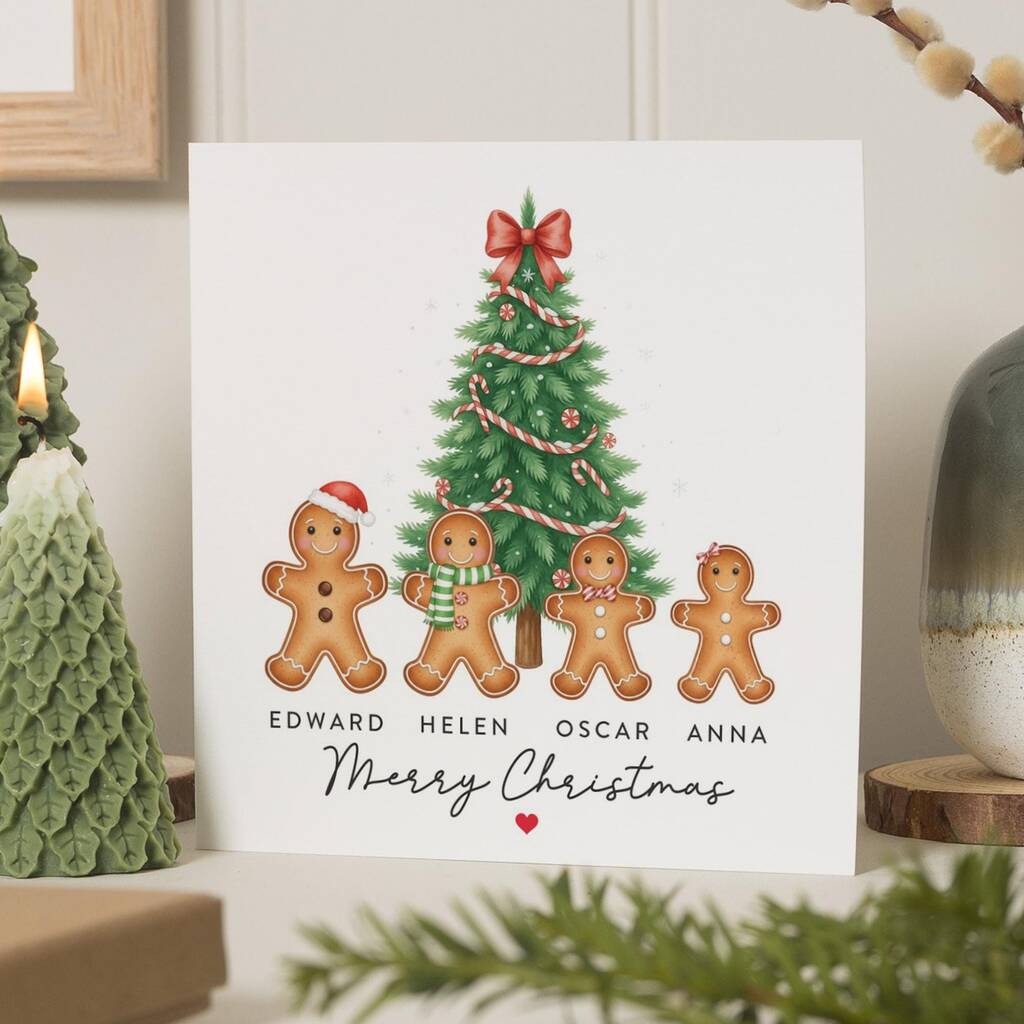 Gingerbread Family Christmas Card Personalised, 1 of 7