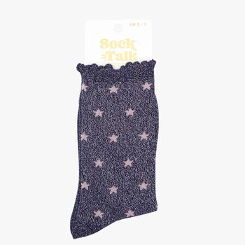 Women's Glitter Socks Navy Pink Stars, 4 of 4