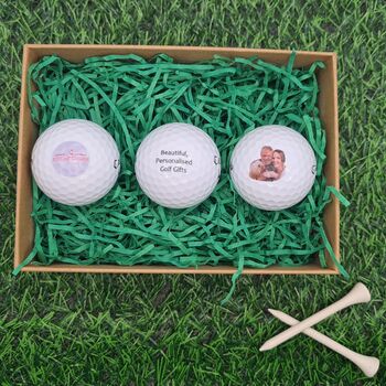 Three Personalised Golf Balls Any Logo, Photo Or Text. Free Gift Box, 3 of 12