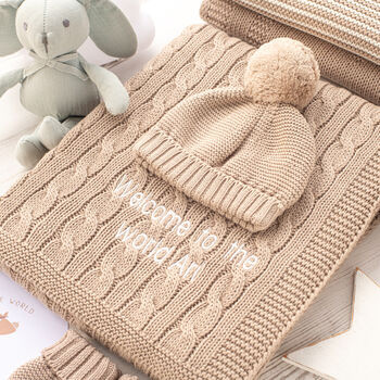 New Baby Boy Blanket, Cardigan, Hat And Mittens Gift Set, 5 of 12