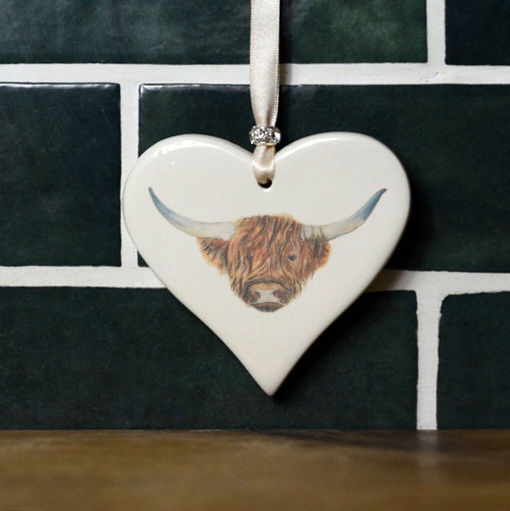 Highland Cow Ceramic Heart By Dimbleby Ceramics