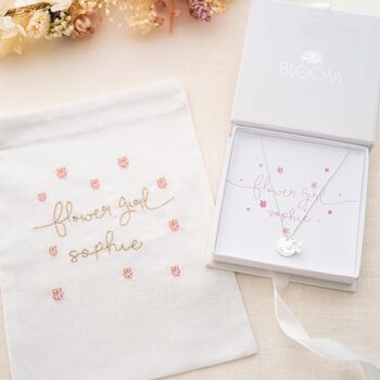 Flower And Disc Message Necklace Flower Girl Gift Set, 3 of 11