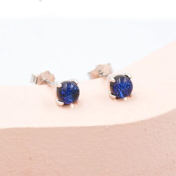 Gold Dichroic Glass Dark Blue Stud Earrings, 2 of 10