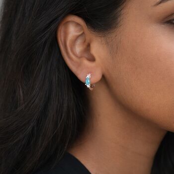 Sterling Silver Turquoise Huggie Hoop Earrings – 10mm, 3 of 5