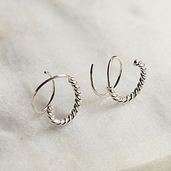 Illusion Double Hoop Silver Rope Earrings, 4 of 5