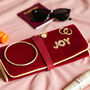 Velvet ‘Joy’ Travel Jewellery Roll Maroon And Gold, thumbnail 1 of 4