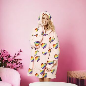 Giant Thick Fluffy Love Hearts Hoodie Blanket, 4 of 5