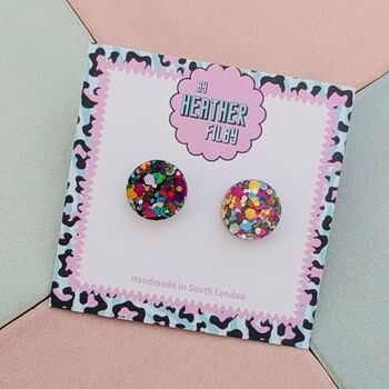 Circle Glitter Resin Stud Earrings Pink, Rainbow, Teal, Pink And Black, Neon Green, 12 of 12