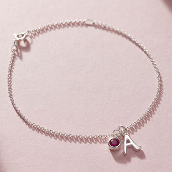 Birthstone And Italic Initial Charm Bracelet, 2 of 8