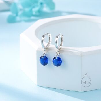 Dangle Sapphire Blue Cz Huggie Hoop Earrings, 5 of 11