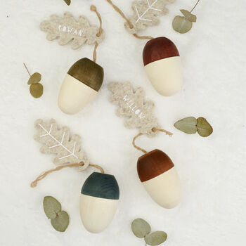Set Of Personalised Hollow Wooden Acorn Decorations, 2 of 6