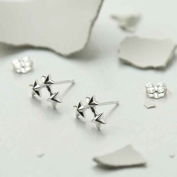 Sterling Silver Triple Solid Star Studs, 4 of 5