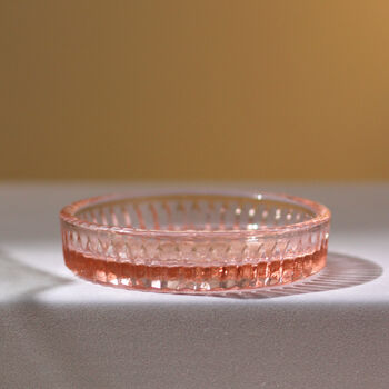 Vintage Glass Round Trinket Bowl / Dish Light Pink, 2 of 3