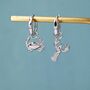 Mismatched Crab And Lobster Huggie Hoop Earrings In Sterling Silver, thumbnail 1 of 11