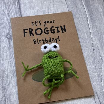 Frog Crochet Birthday Card Handmade, 8 of 12