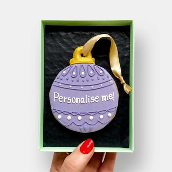 Vegan Personalised Purple Christmas Bauble Letterbox Iced Cookie, 2 of 9