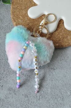 Pastel Plush Heart Personalised Keychain, 4 of 5