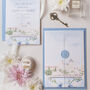 Blue Chateau Wedding Invitation, thumbnail 5 of 6