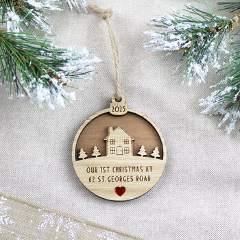 First Christmas In New Home Personalised Wooden Decoration, 3 of 5