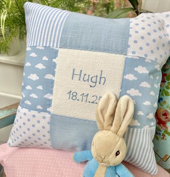 Baby Blue Nursery Name Cushion, 2 of 7