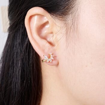 Gold Leaf Cz Cluster Huggie Earrings, 2 of 7