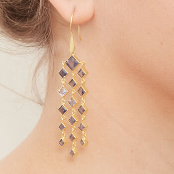 Iolite Gold Plated Geometric Chandelier Earrings, 4 of 10