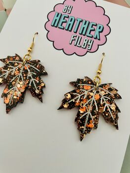 Maple Leaf Glitter Earrings, 3 of 4