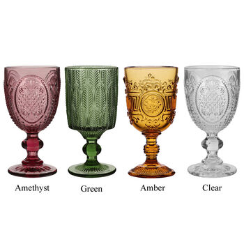 Set Of Four Embossed Coloured Wine Goblets, 2 of 8