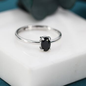 Sterling Silver Natural Black Onyx Oval Ring, 3 of 10