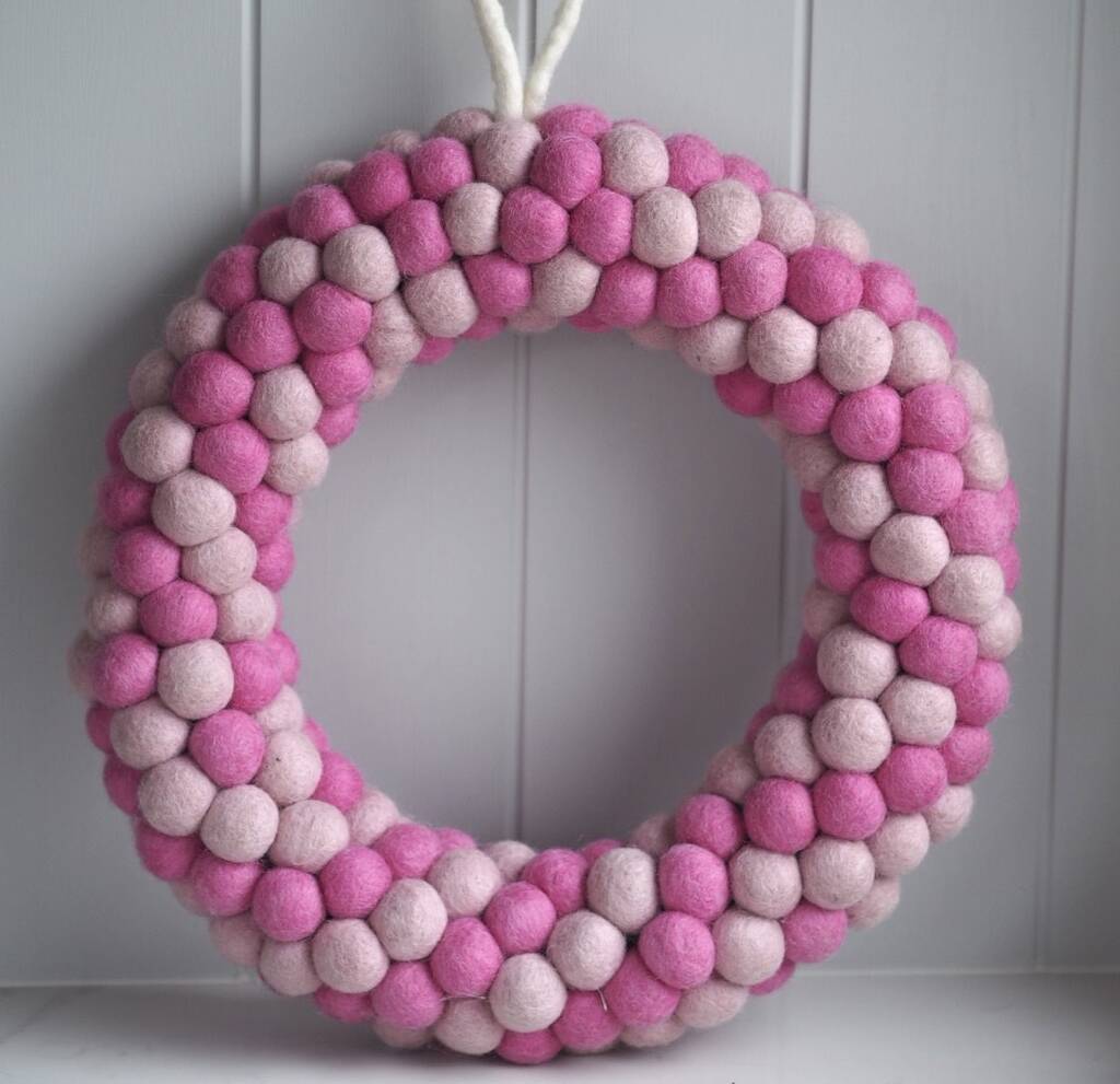 Pink Felt Ball Door Wreath, 1 of 4