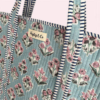 Pale Blue Ditsy Floral Quilted Cotton Tote Bag, 4 of 5