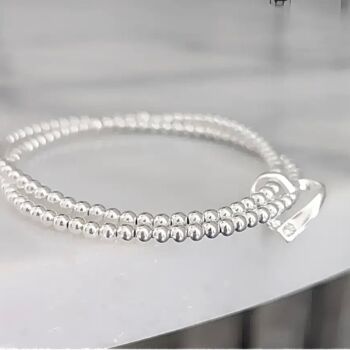 Sterling Silver Double Beaded Stretch Heart Bracelet, 6 of 12