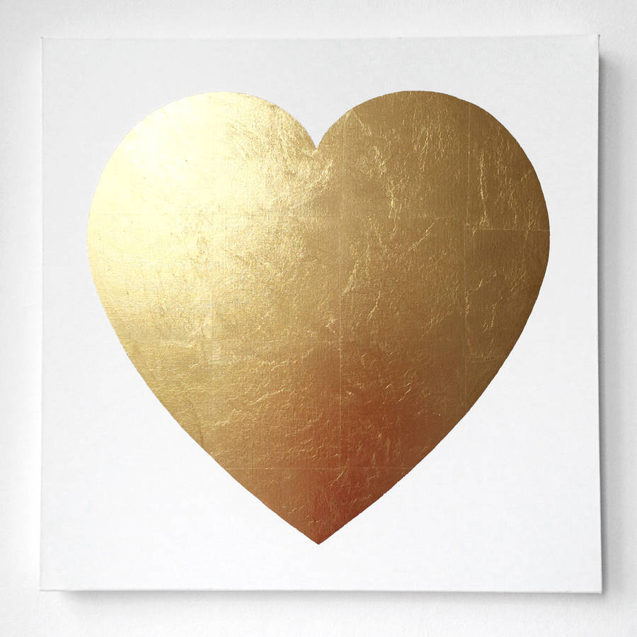 gold metallic leaf heart on canvas by centred heart ...