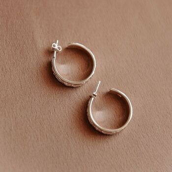 Holliday Sterling Silver Floral Hoops Silver, 2 of 4