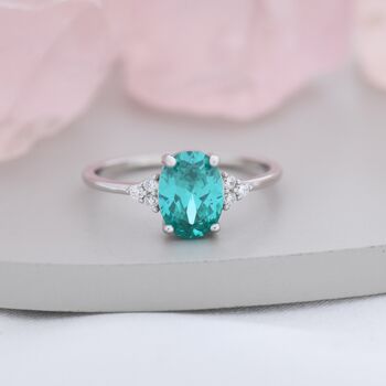 Vintage Inspired Lab Paraiba Green Tourmaline Oval Ring, 8 of 12