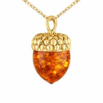 Personalised Gold Plated Sterling Silver Amber Acorn Pendant Necklace, 5 of 10