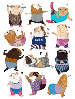 Personalised Guinea Pig Aerobic Family And Friends Print, 2 of 2