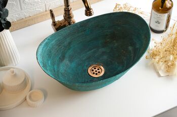Verdigris Green Patina Solid Copper Sink – Handmade Vessel Basin For Kitchen And Bathroom, 4 of 12