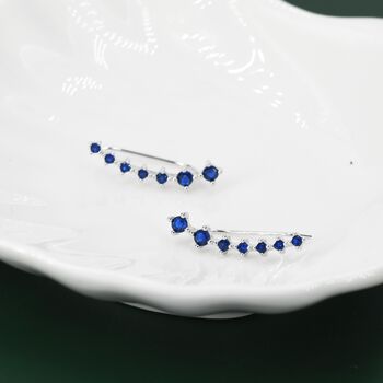 Sterling Silver Sapphire Blue Cz Ear Crawler Earrings, 3 of 10