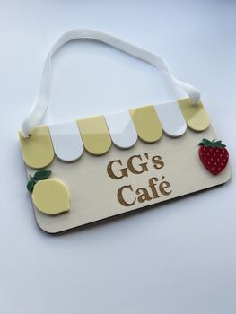 Personalised Wooden Play Kitchen Market Fruit Shop Sign Montessori Pretend Play Accessory, 3 of 6