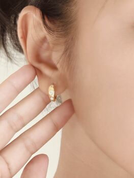 Triple Cz Sunburst Huggie Hoop Earrings, 2 of 6