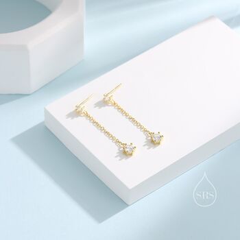 Clear Cz Dangle Chain Stud Drop Earrings, 7 of 12