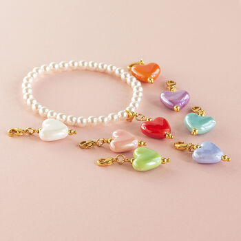 Pearl Bracelet With Mix And Match Heart Charms, 3 of 6